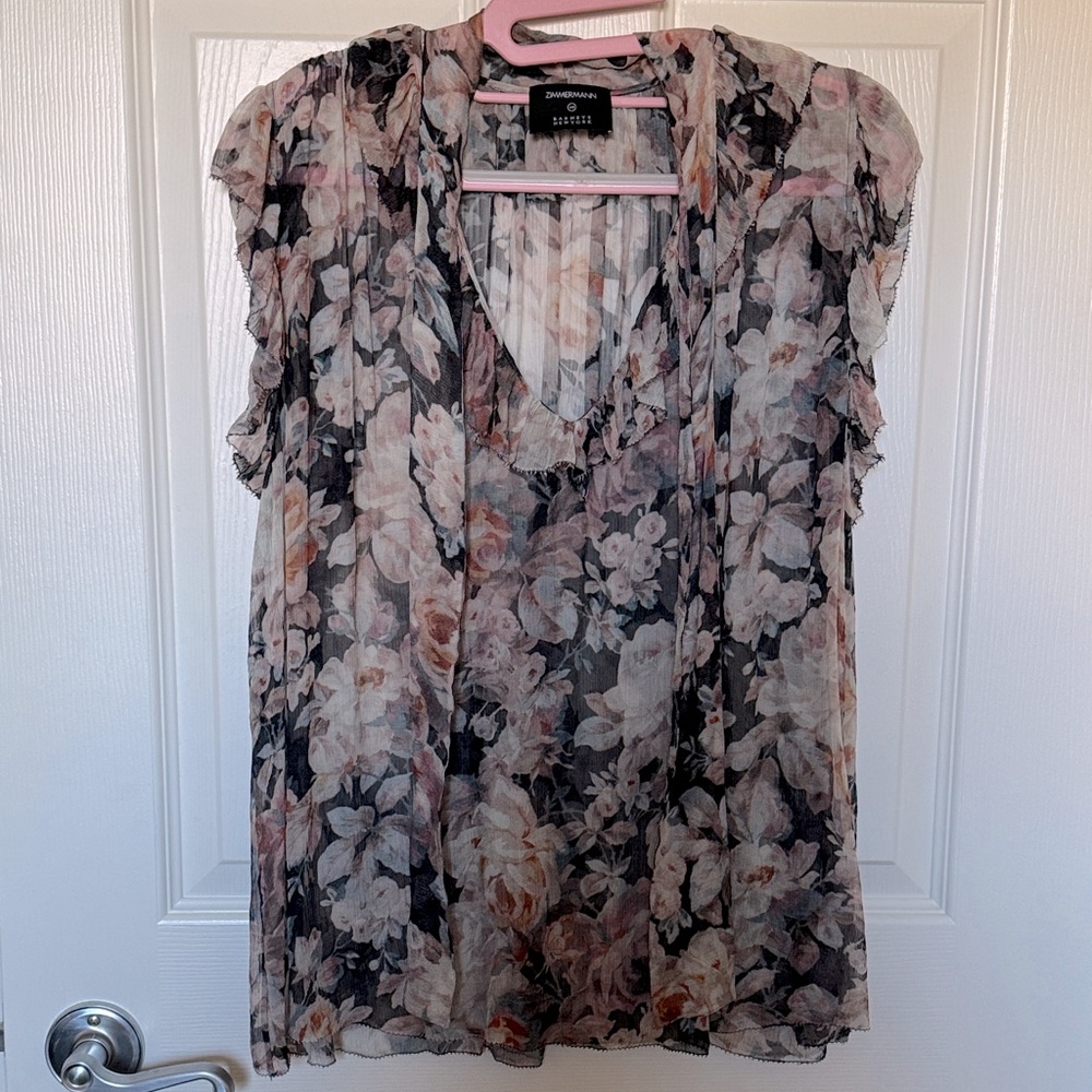 Zimmermann Multicolor Floral Silk Blouse